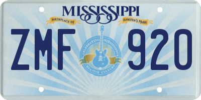 MS license plate ZMF920
