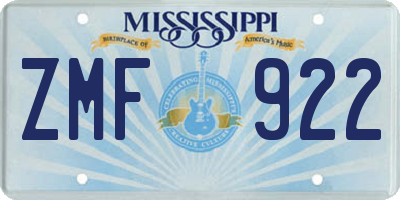 MS license plate ZMF922