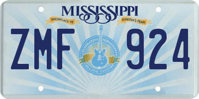 MS license plate ZMF924
