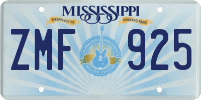 MS license plate ZMF925