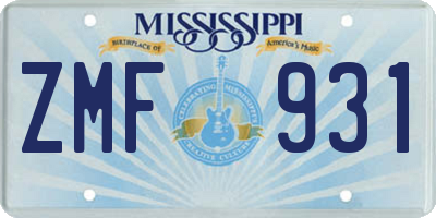 MS license plate ZMF931
