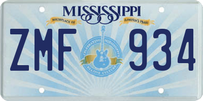 MS license plate ZMF934