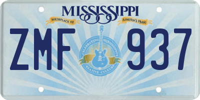 MS license plate ZMF937