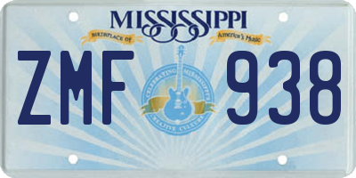 MS license plate ZMF938
