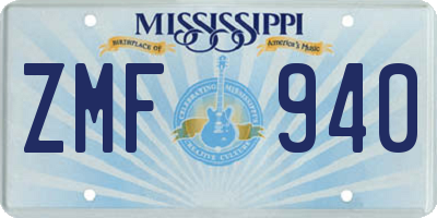 MS license plate ZMF940