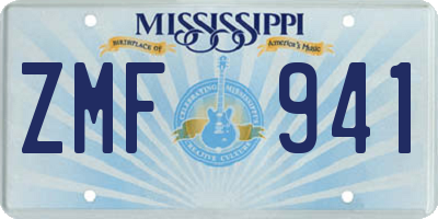 MS license plate ZMF941