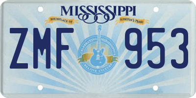 MS license plate ZMF953