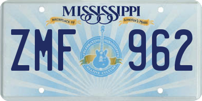 MS license plate ZMF962