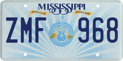 MS license plate ZMF968