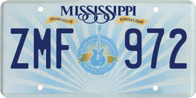 MS license plate ZMF972