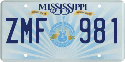 MS license plate ZMF981