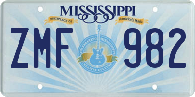MS license plate ZMF982