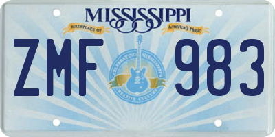 MS license plate ZMF983