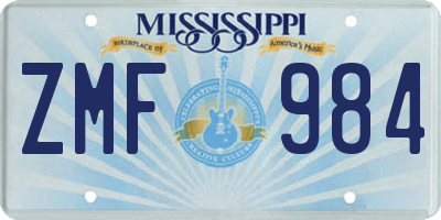 MS license plate ZMF984