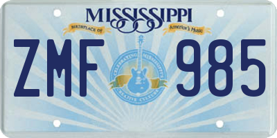 MS license plate ZMF985