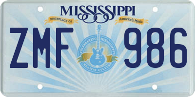 MS license plate ZMF986