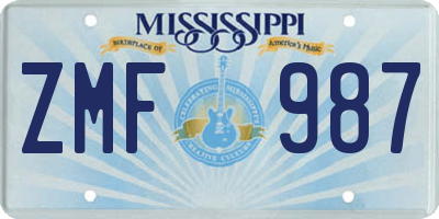 MS license plate ZMF987