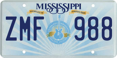 MS license plate ZMF988