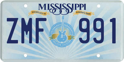 MS license plate ZMF991