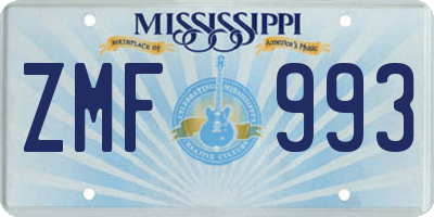 MS license plate ZMF993