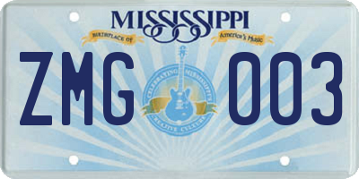 MS license plate ZMG003