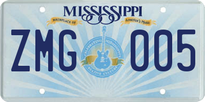 MS license plate ZMG005