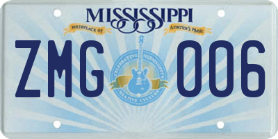 MS license plate ZMG006