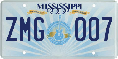MS license plate ZMG007