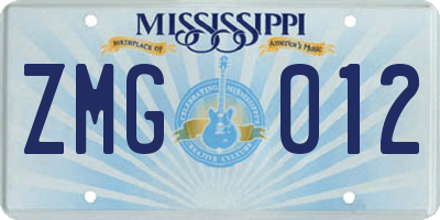 MS license plate ZMG012