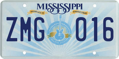 MS license plate ZMG016