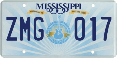 MS license plate ZMG017