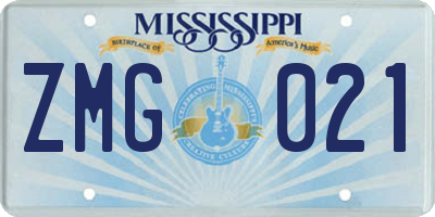 MS license plate ZMG021
