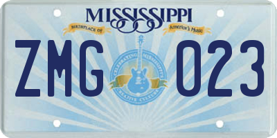 MS license plate ZMG023