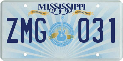 MS license plate ZMG031