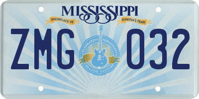 MS license plate ZMG032