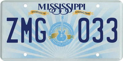 MS license plate ZMG033
