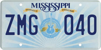 MS license plate ZMG040