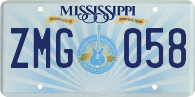 MS license plate ZMG058