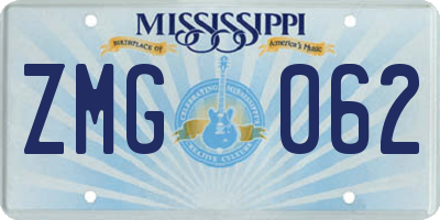 MS license plate ZMG062