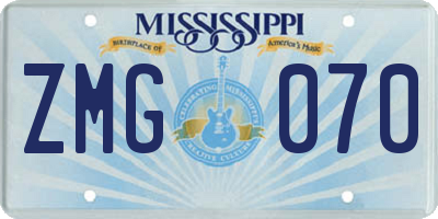 MS license plate ZMG070