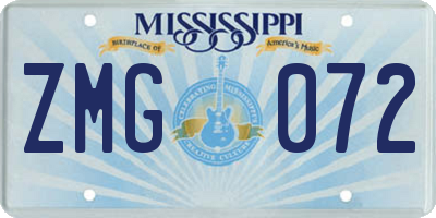 MS license plate ZMG072