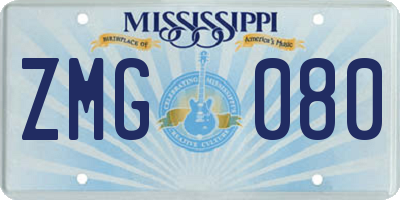 MS license plate ZMG080