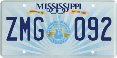 MS license plate ZMG092