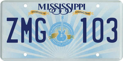 MS license plate ZMG103