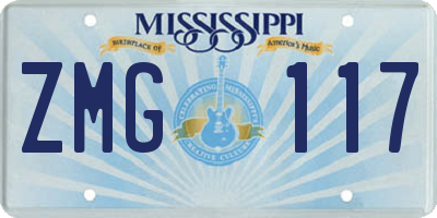 MS license plate ZMG117