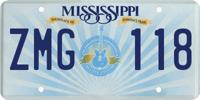 MS license plate ZMG118