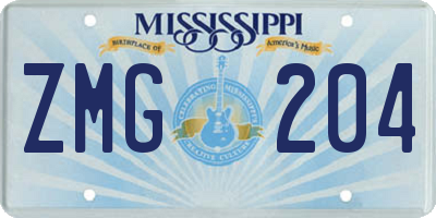 MS license plate ZMG204