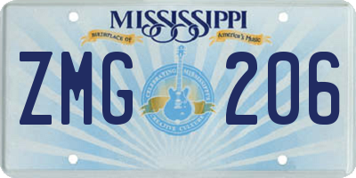 MS license plate ZMG206