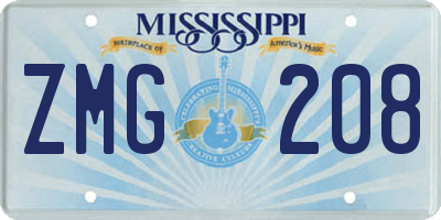 MS license plate ZMG208