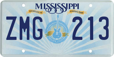 MS license plate ZMG213
